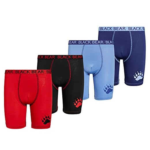 Black Bear Boys’ Underwear – 4 Pack Long Leg Performance Compression Boxer Briefs (4-18), Size Memium (8/10), Light Blue, Navy, Black, Red