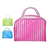 Healvian 3 Piezas Bolsa Aseo Transparente Rayas PVC Organizador Maquillaje Viaje Mujer Colores Rojo Verde Azul Compacto Portátil