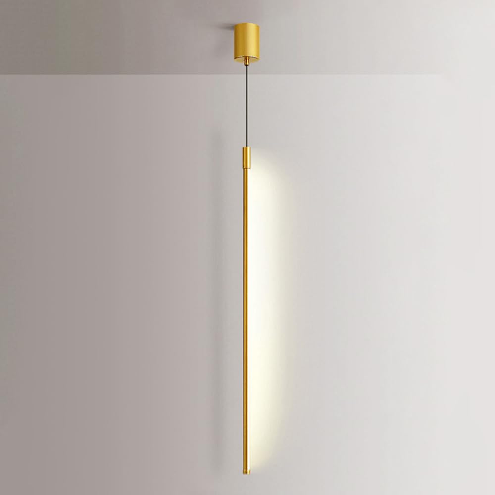 LYMSXAZOU Linear Gold Pendant Light - Minimalist Chandelier for Living Room Long Hanging LED Ceiling Fixture Modern Lighting Bedroom Sleek Design Stylish Illumination