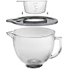Replacement Glass Mixer Bowl with Lid and Attachments Set, 4.5-5 Qt,Compatible with Kitchenaid Tilt-Head Stand Mixers, Includes Beaters, Dough Hook, Wire Whip (Frosted color)