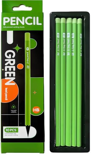 Number 2 Pencils – 10 Pack Triangular Wood Pencils, Green,