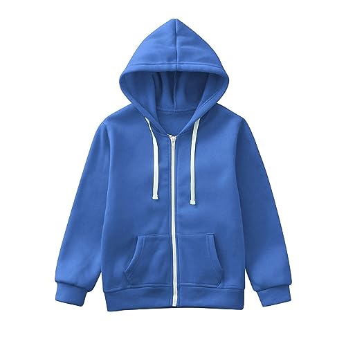 Kids Boy Toddlers Hoodie Sweatshirt Zip-Up Pullover Lightweight Casual Soft Jacket Plain Athletic Clothes with Pocket (Blue, 11-12 Years)3