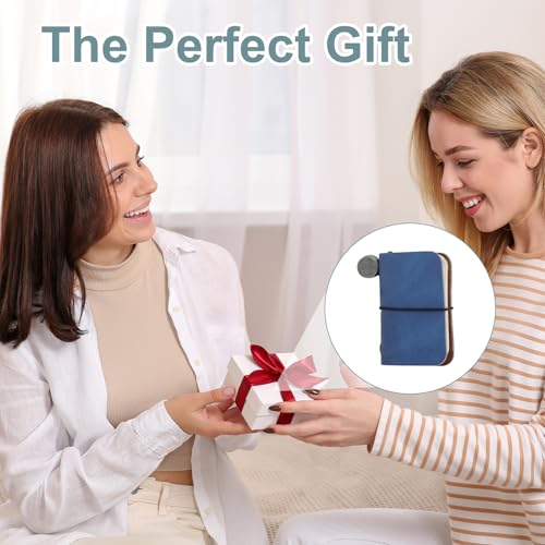 XRVRILE Mini Leder Notizbuch 4er Set, Travelers Notebook Klein Pocket Notizbuch 5x3.2cm, Vintage Stil mit 80 Blanko Seiten für Reise Tagebuch Büro Geschenkidee （Blau, Schwarz, Braun und Blassgrün）