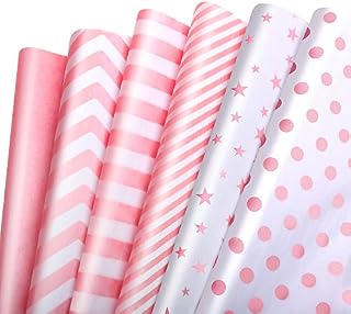 MAMUNU 120 Sheets 6 Designs Pink Metallic Tissue Paper Bulk Gift Wrapping Packing Tissue Paper for Birthday Christmas Valentine DIY Crafts (20 Sheets Each of 6 Styles, 50CM X 35CM)
