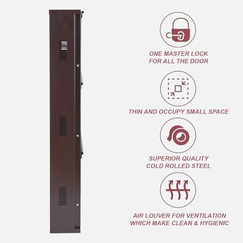 Image of Metal Shoe Rack Wall Mounted for Home with Central Locking | 3 Door 28 inch Wall Mounted Metal 9 Pair Shoe Rack Cabinet | Pre-Assembled Rack Shelves | 3 Year Warranty (Brown)
