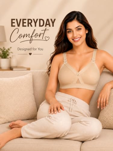 Image of SONA Super Fit Everyday Non Padded Side Support Cotton Full Coverage Bra for Women with Transparent Strap Plus Size Bra