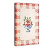 BFTIUTG Póster de lienzo retro con diseño de fresas y flores, color rojo, para cocina, cocina, dormitorio, oficina, habitación, regalo, 40 x 60 cm