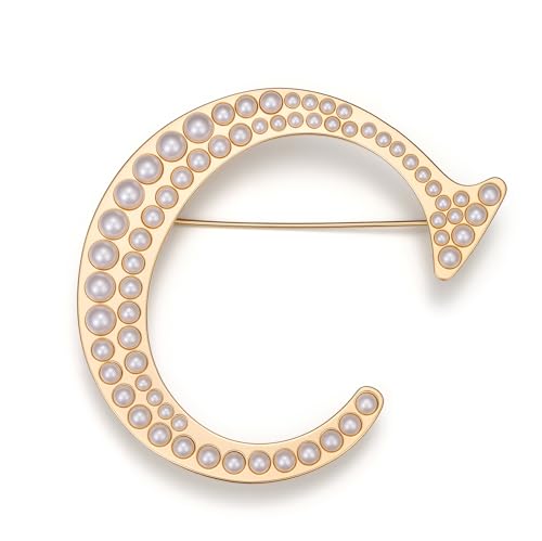 Image of Initial Letter Brooch Pin Pearl Letter Brooches Golden Pins Accessories Jewelry Birthday Chrisrmas Gift for Women