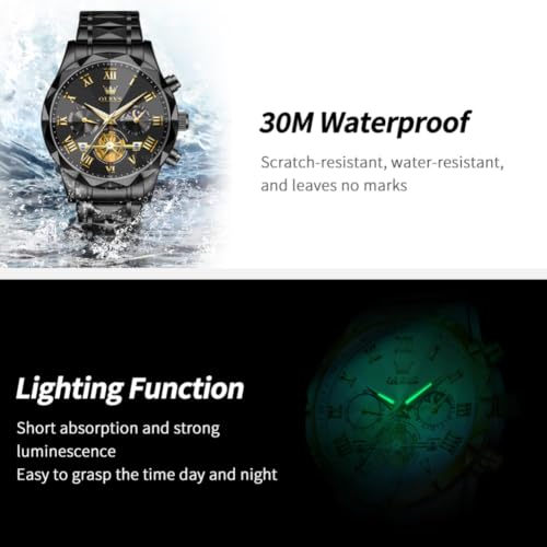 Image of OLEVS Watches for Men Luxury Diamond Casual Large Dial Watches Stainless Steel Waterproof Business Dress Analog Luminous Date Mens Watches