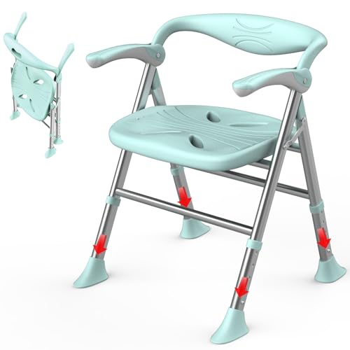Chaise de Douche Pliante,Chaise Douche Personne âgée,Capacité de Charge Maximale 150 kg,Accoudoirs Rabattables,Tabouret de Douche Péglable en...