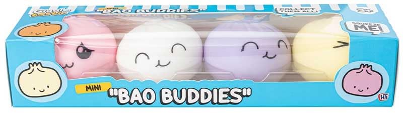 Mini Bao Buddies, Kawaii Squeeze Toys with Cute Facial Expressions, Assorted Colors, 4 Pack Set, Stress Relief Squishy Collection