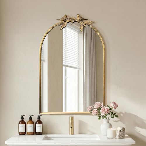 Oujchenghome Gold Baroque Vintage Mirror for Vanity 24x35Inch Gold Antique with Ornate Frame, Arched Vintage Wall for Bathroom, Living Room, Fireplace, Entryway