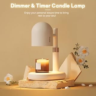 LISUNAR Candle Warmer Lamp with Timer & Dimmer, Adjustable Height Candle Warmer for Jar Candles, Wax Melt Lamp for Home Decor & Gifts, Off White, 2 Bulbs