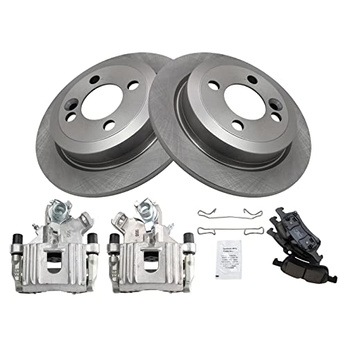 Image of TRQ Rear Brake Pad and Rotor Set Ceramic Solid Rotors Calipers