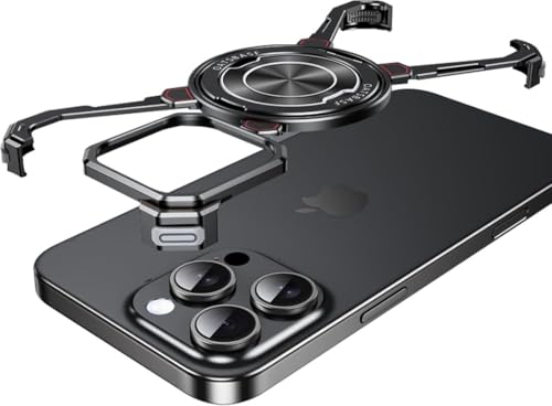 Image of Frameless Metal with 360 Rotatable Ring Kickstand Compatible with iPhone 16 Pro Max | Luxury Aluminum Armor Case | Super Slim Premium Metal - Black