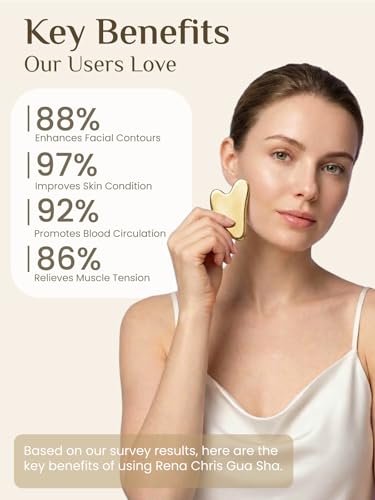 Image of Rena Chris Gua Sha Facial Tools, Stainless Steel Guasha Tool for Acupuncture, Manual Massage Tool for Jawline Sculpting and Puffiness Reducing, Gua Sha Facial Massage Tool, Skin-Care Gift (Golden)