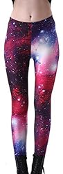 Jescakoo Womens Galaxy Space Print Red Leggings Pants for Autumn