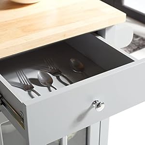 SAFAVIEH Home Collection Locklyn GreyNatural 2 Drawer Storage Trolley Kitchen Cart with Wheels