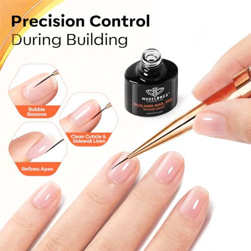 Image of Modelones Builder Gel Brush 2PCS Dual Ended French Tip Brush Liner Cleaning | Nail Extension French Tip Brush Liner Hard Poly Gel Application Cleaning Brush Nail Art Tool for Salon