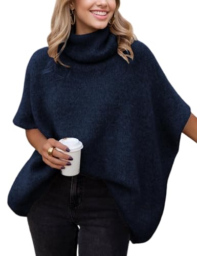 Image of Ynhonra Womens Turtleneck Sweater Oversized Chunky Batwing Sleeve Short Tops | Dolman Pullover