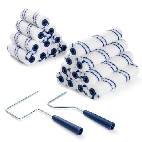 HUIROOWL 20 Pack Microfiber Paint Roller 4 Inch and 6 Inch Small Paint Roller Covers with 2Pcs Anti Rust Metal Roller Frames Mini Paint Rollers for House Painting Wall Painting Tool
