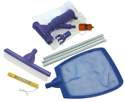 Interline Pool Cleaning Kit with Net, Cleaner, Swimming Pool Cleaner Vacuum Head with Brush Extension Pole Adapter for Garden Hose, Thermometer, 2600