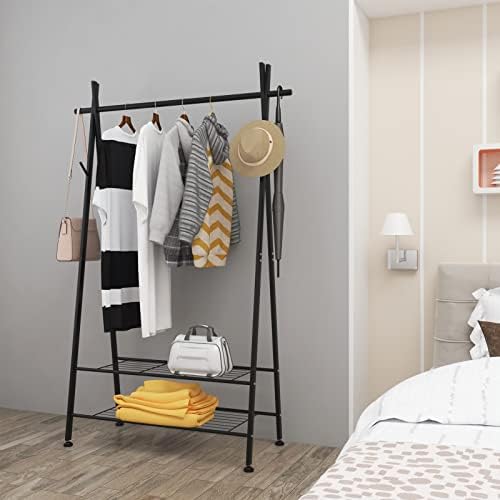 eSituro Clothes Rail Heavy Duty Metal Coat Rack Black Freestanding Garment Rack Hanging Rail for Clothes with Shelves Home Office Indoor SGR0124-UK