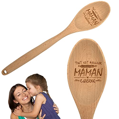 ERNESTINE - Cuillère en bois Maman cuisine personnalisée avec texte - cadeau maman cuisine - cadeau mamans anniversaire Noël fête des mères - ustensile bois naturel gravé - fête mamans spatule