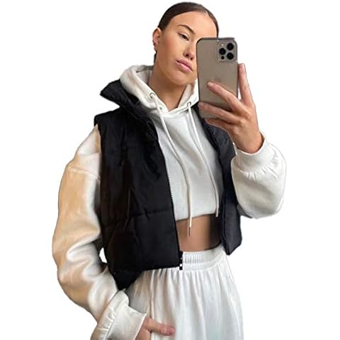 Urban Fashion Women's Gilet Jacket Cropped Quilted Zip Up Vest Waistcoat Puffer Black Padded Winter Wear Bodywarmer Short Coat For Ladies (Black, numeric_8) Cover