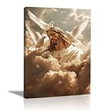 HOQIU jesus bild Gemälde einer weißen Taube von Jesus bild auf leinwand,badezimmer bilder, wandbilder wohnzimmer(weiß)-60x80cm Gerahmt