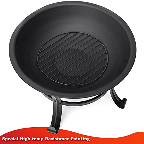Singlyfire 22 Inch Fire Pit For Outside Outdoor Wood Burning Small Bonfire Pit Steel Firepit Bowl For Patio Camping Backyard Deck Picnic Porch,With Spark Screen,Log Grate,Poker #TOP5