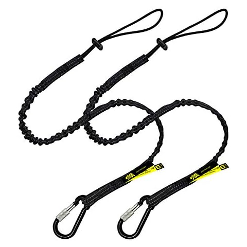 BearTOOLS Tool Lanyard with Aluminum Screw Lock Carabiner and Adjustable Loop End, Standard Length, Maximum Weight Limit 8KG / 17.6lb, Fall Restraint with Shock Cord Stopper, 2 Tethers (Black 0922S) Cover