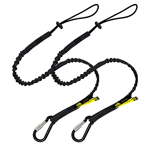 BearTOOLS Tool Lanyard with Single Carabiner and Adjustable Loop End, Standard Length, Maximum Weight Limit 8KG / 17.6lb, Aluminum Screw Lock Carabiner with Shock Cord Stopper, 0922S (2 Pack)