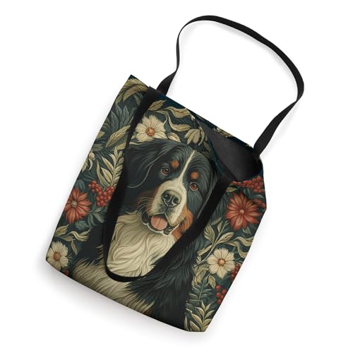 Bolso tote vintage navideño suizo con flores y perro Bernese Mountain Dog miniatura 2