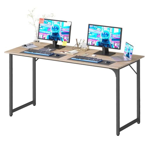 Image of PayLessHere | 55 Inch Computer Desk | Nature | Office Desk with Metal Frame, Adjustable Feet | Water-Resistant, Scratchproof Surface | Sturdy Writing Table for Home Office or Study | Pack of 1