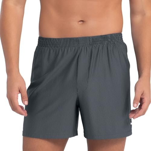 MASH Samba Canção Cueca Masculina Risca de Giz Microfibra de Poliamida Cós Elástico, Cinza Chumbo, M
