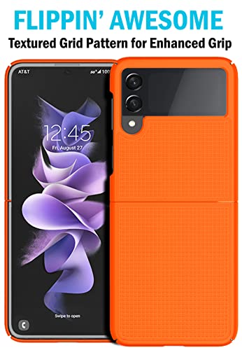 Case For Galaxy Z Flip 3 5G, Nakedcellphone Slim Hard Shell Protector Cover [Anti-Fingerprint, Grid Texture] For Samsung Z Flip3 Phone (Sm-F711, 2021) - Bright Orange #TOP1