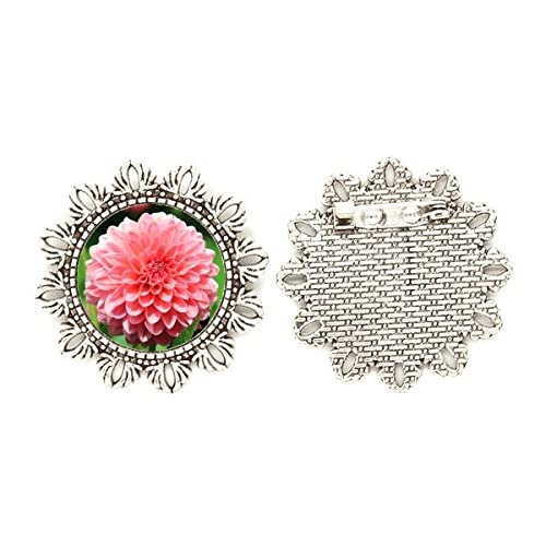 Broche de flor de melocotón plateado de tamaño mediano con acabados artesanales para solapa