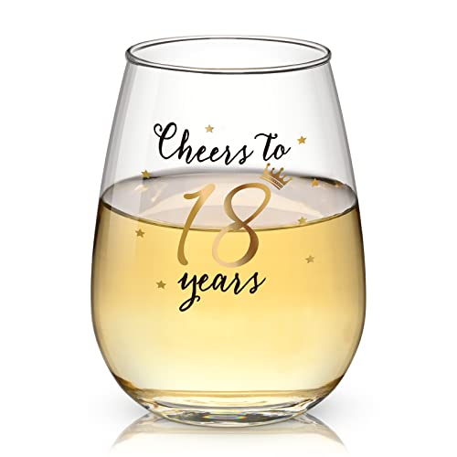 Image of Livole Unusual 18th Birthday Gifts for Girls, Boys, Her, Him, 18th Birthday Decorations, Cheer to 18 Years, 18 Years Anniversary Wedding Gifts, 15oz Stemless Wine Glasses, Wine Tumbler for Champagne