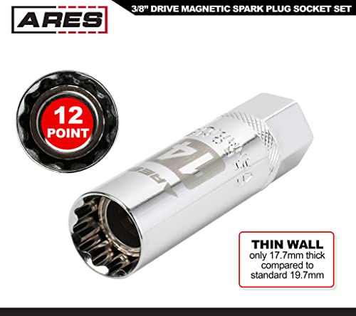 Ares 11015-3-Piece Magnetic Spark Plug Socket Set - Includes 14Mm Thin Wall Socket And 9/16-Inch And 5/8-Inch Sockets - Convenient Reusable Storage Rail Included #TOP3