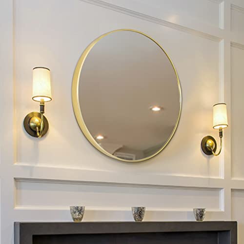Dapai 36 Inch Circle Wall Mirror, Large Round Brushed French Gold Metal Framed, 1-9/16" Deep Rim, Deluxe Design For Bathroom, Living Room, Dining Room, Entryway #TOP4