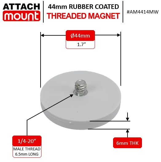 Threaded Magnet Rubber Coated (44mm Male White Qty 1)