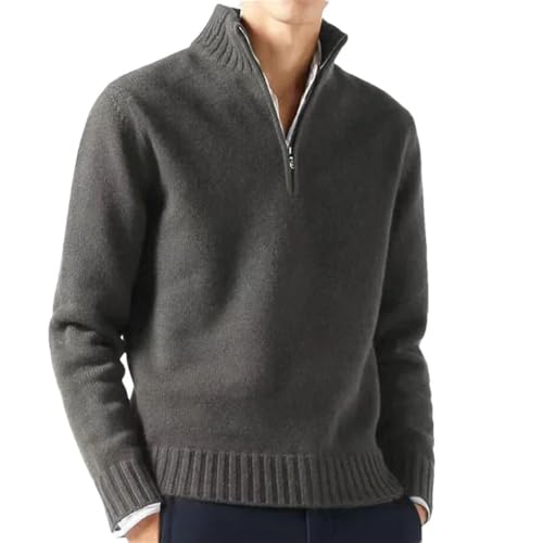 Men's Solid Color Casual V-Neck Zipper Stitching Simple Classic Large Size Long Sleeve Sweater