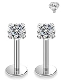 Rmsnxnnz 14G Stainless Surgical Steel Internal Thread Flat Back Studs Earrings Cartilage Tragus Helix Earrings Studs Piercing Jewelry For Women Men Cubic Zirconia 3MM Silver Bar Length 6MM