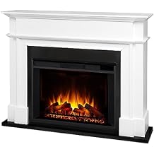 Real Flame Harlan 55 Electric Fireplace with Mantel for Living Room or Bedroom, Replaceable Fireplace Insert Heater, Realistic Log and Flame Effect, Remote Control, Timer, White
