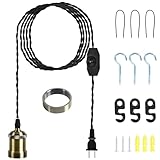 Plug in Pendant Light Cord hanging light kit with dimmer switch,Farmhouse Hanging Lights19.69 ft power cord length,Hemp Rope Plug in black Hanging Light ,suitable for kitchen island,dining room