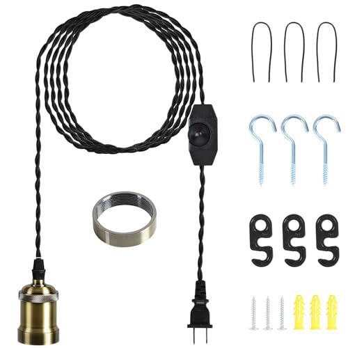 Plug in Pendant Light Cord hanging light kit with dimmer switch,Farmhouse Hanging Lights19.69 ft power cord length,Hemp Rope Plug in black Hanging light ,suitable for kitchen island,dining room by YHANFENGCY - Image 7