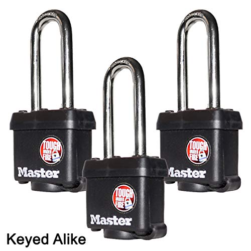 Image of Master Lock (3) Keyed Alike Padlocks w /Thermoplastic Coating and 2 inch(51mm) Tall Shackle incl 6 Keys - Model # 311KALH-3