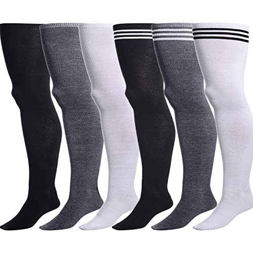 INSKIDS 6 Pairs Plus Size Thigh High Socks Striped Over Knee Long Boot Stockings Knee High Tube Socks Leg Warmers for Women