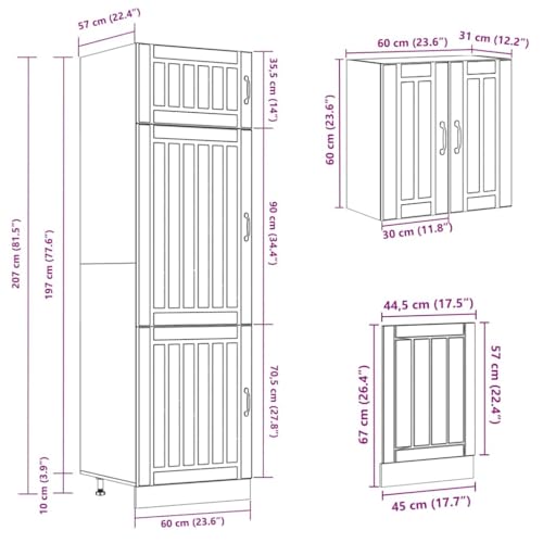 vidaXL Kalmar 8-Piece Kitchen Cabinet Set in Black Wood, Elegant Kitchen Storage Solution - Image 9